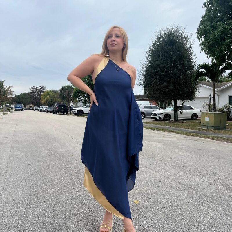 Blue dress whit gold lining